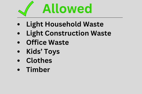 Sign indicating general waste material that is allowed.